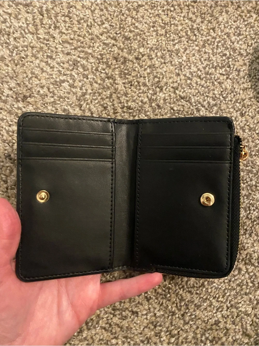 Mango Black Zip-Around Card & Key Holder with Gold Hardware